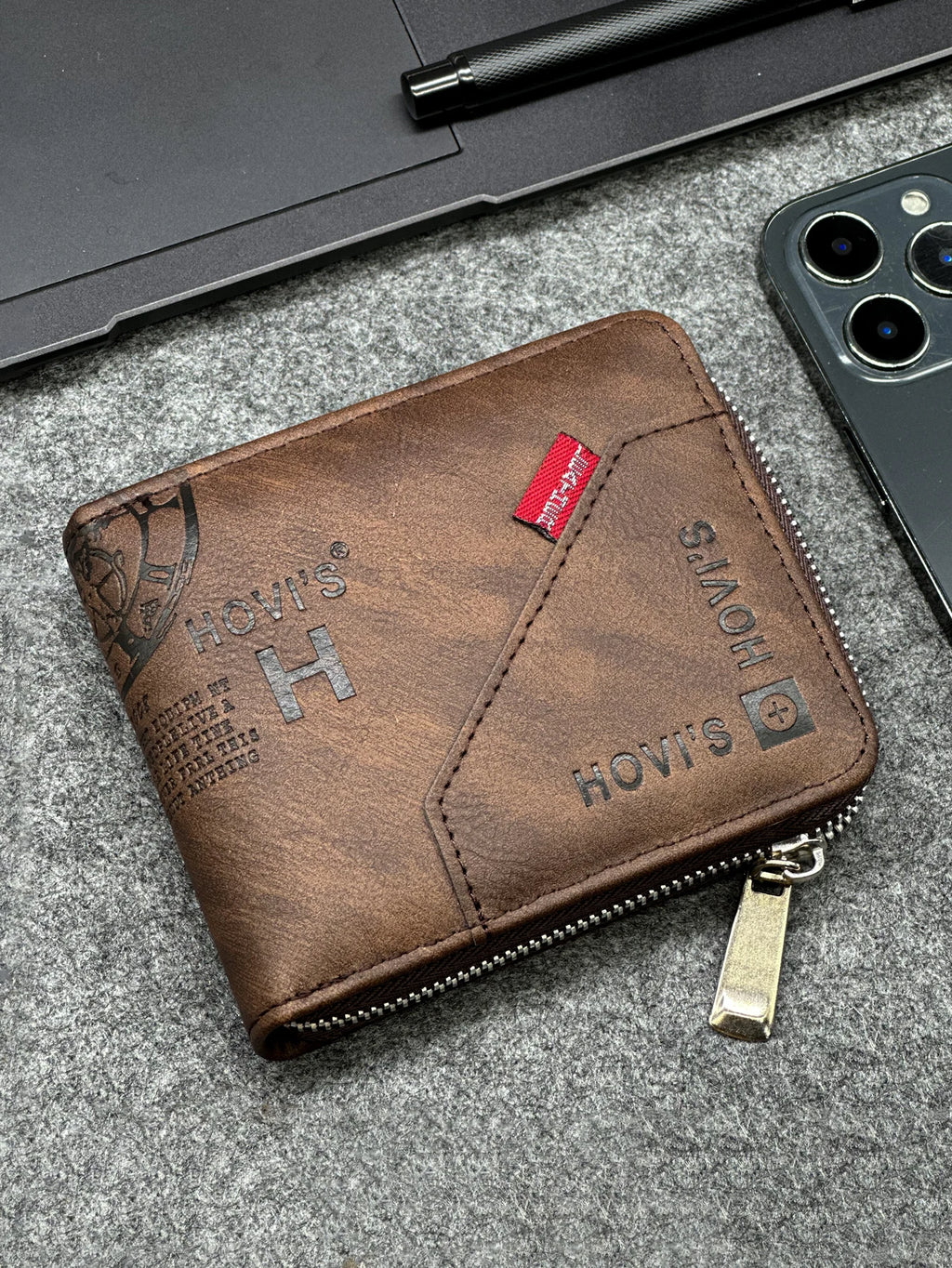 Zippered Slim Mens PU Wallet - Compact Size for Coins & Cards - Business Design