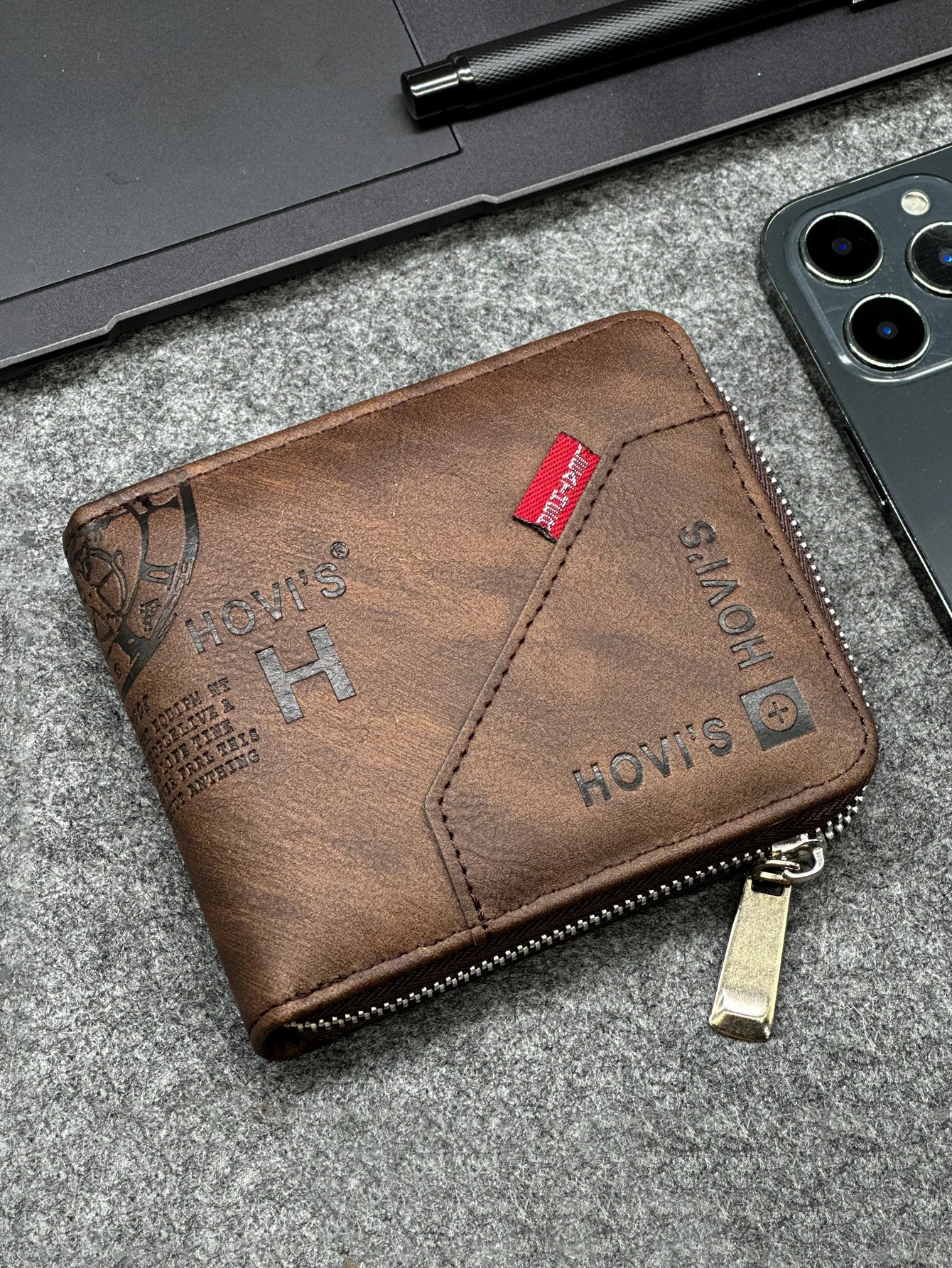 Zippered Slim Mens PU Wallet - Compact Size for Coins & Cards - Business Design