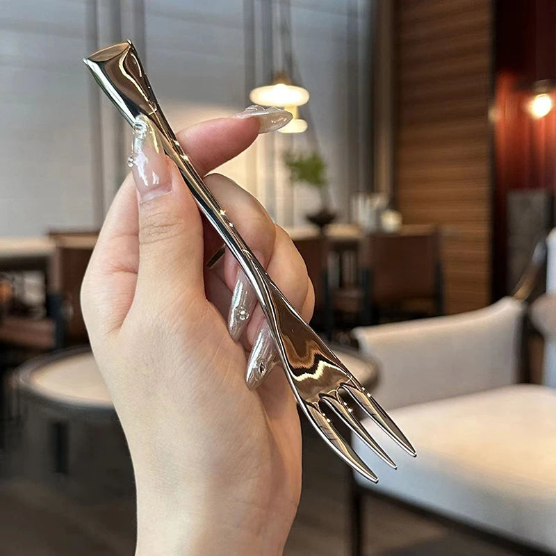NEW! Stainless Steel Dinner Fork Long Handle Table Forks Set Korean Cutlery Four Tine Salad Dessert Fruit Forks Kitchen