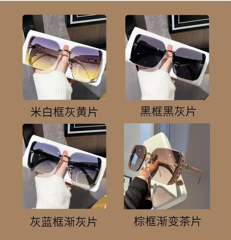2025 New Fashion Cool Sunglasses Women Luxury Brand Letters Anti Strong Light Vintage Rimless Sun Glasses Ladies Gafas UV400