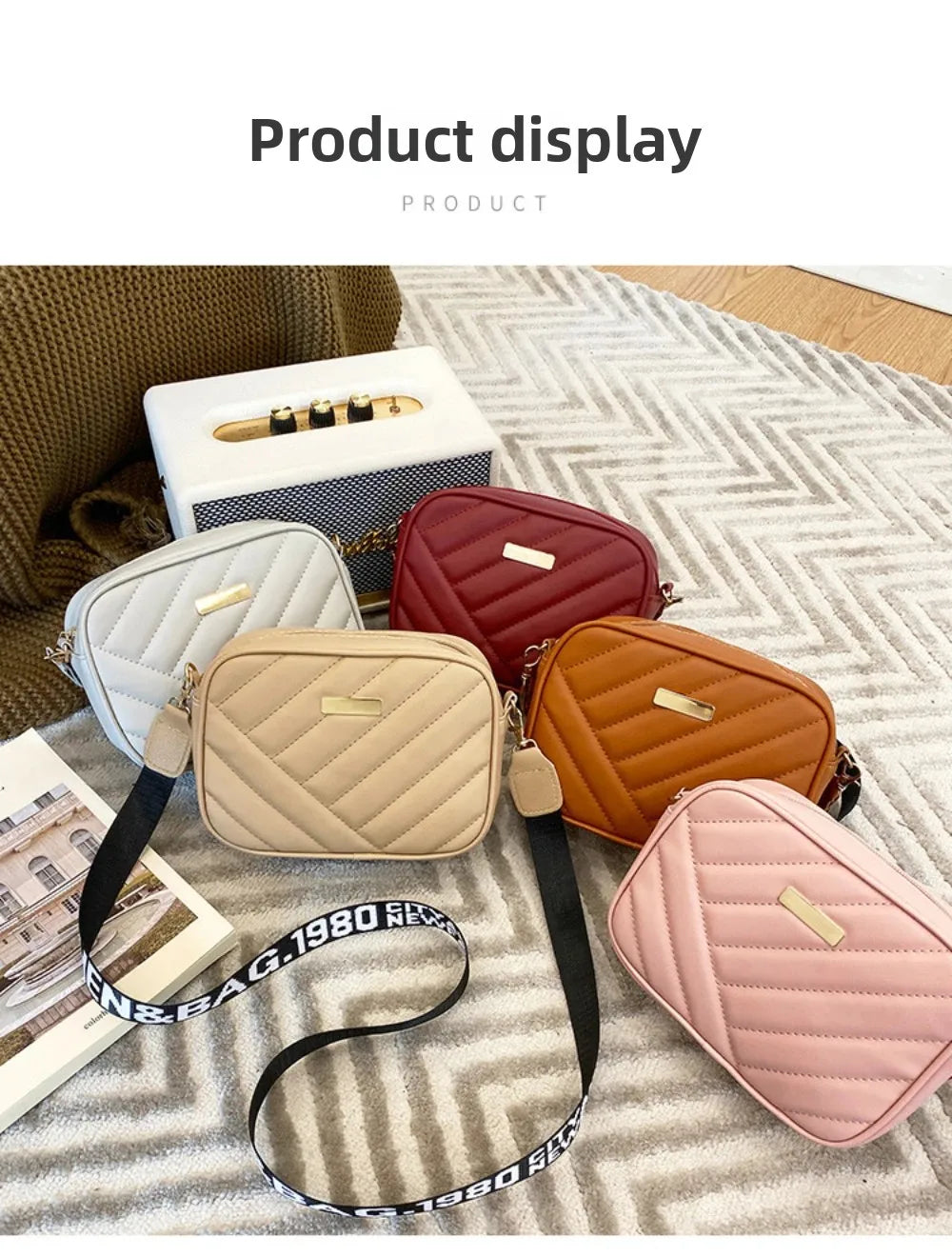 Shoulder Bag High Quality Women's PU Rolling Strip Camera Bag Shoulder Bag Mobile Phone Bag Casual Crossbody Bag