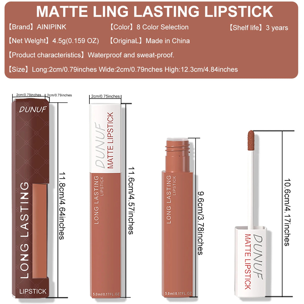 Long-Lasting Lip Gloss 1pcs: Matte Lipstick Non-Stick Cup Waterproof Nude Deep Red Mauve Christmas And Valentine's Day Gifts