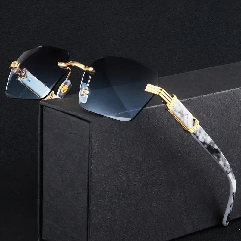 Trendy Rimless Sunglasses for Men Women Fashion Frameless Rectangle Sun Glasses Retro Shades Summer Traveling Eyewear UV400