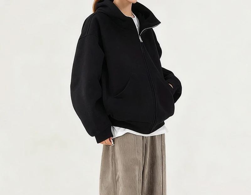 Hoodie  Outerwear  Hooded  Cardigan  Mid Length   Autumn and Winter Thick Loose Hoodie