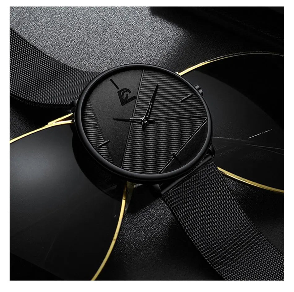 Watches Mens 2023 Minimalist Mens Fashion Ultra Thin Watch Simple Men Business Black Mesh Belt Quartz Wristwatch Reloj Hombre