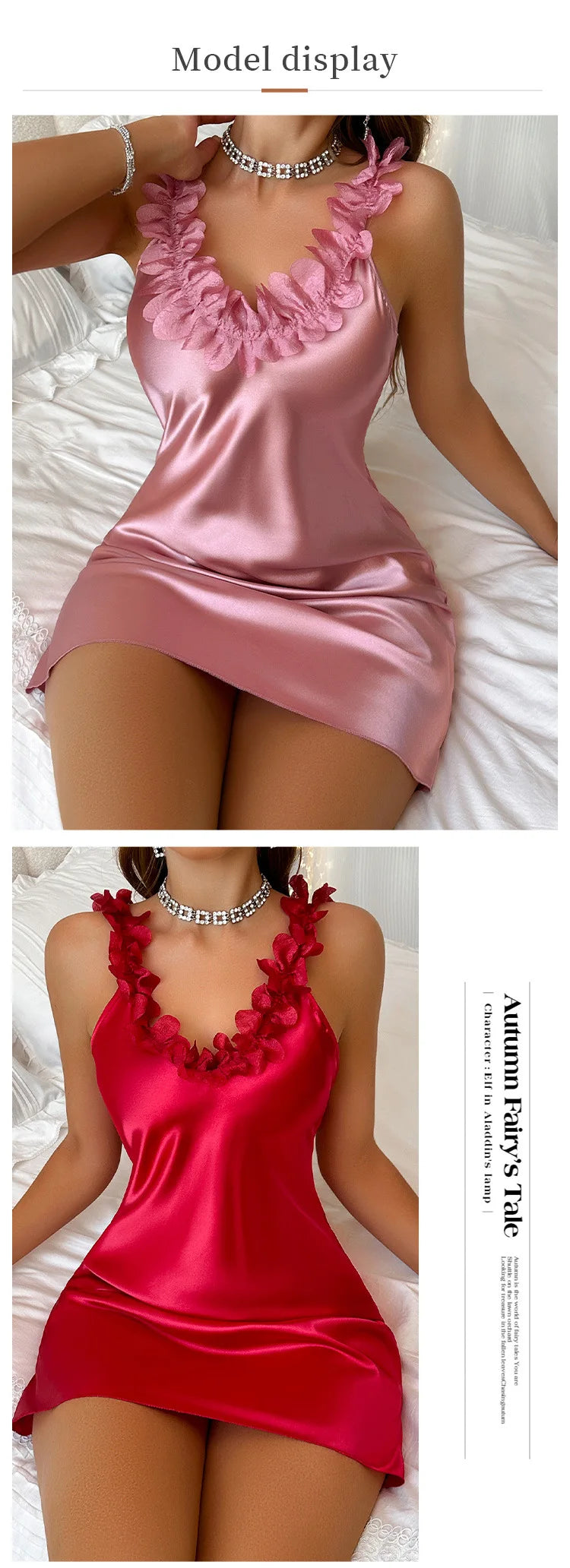 Summer Nightdress for Women Nightgowns Contrast Sensual Ice Silk Satin Deep V Backless Split Slip Sleep Dress Nighties