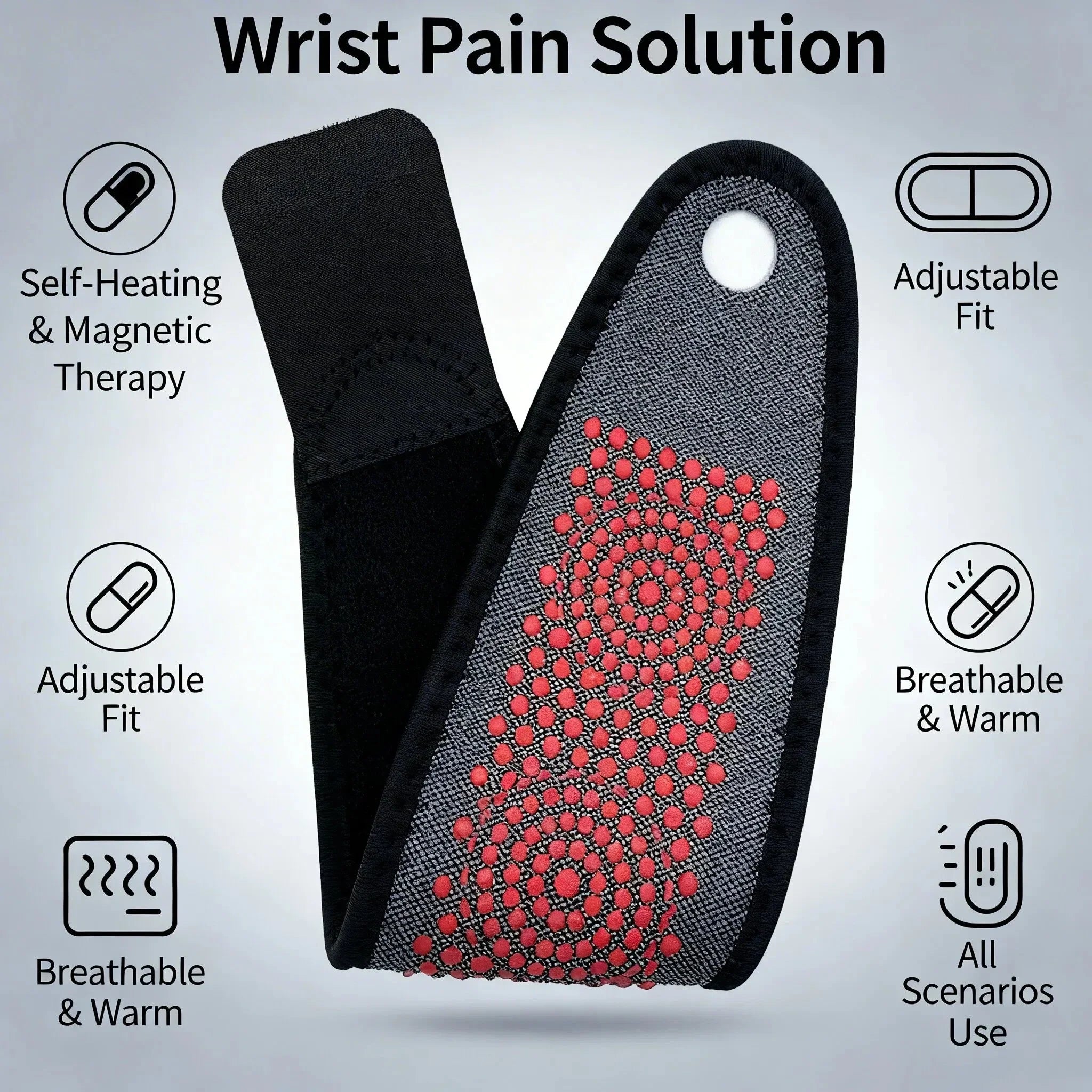 Title: Breathable Wrist Brace with Red Dot Therapy - Adjustable Compression Wrist Support Strap for Pain Relief, Sprain & Tendon