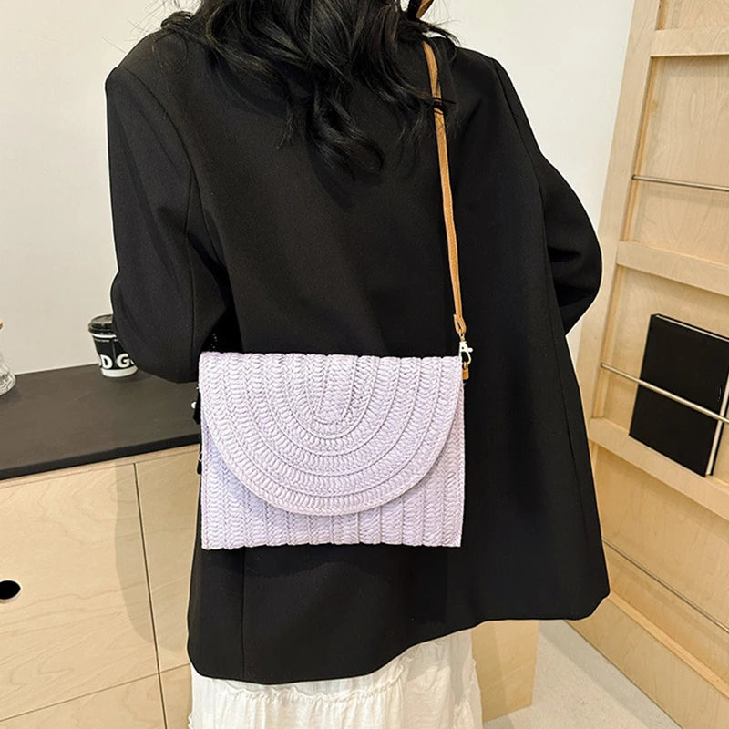 Summer Beach Straw Clutch Bag Cute Crossbody Bag for Women Travel Shoulder Bags Purse Ladies Casual Wicker Handbags