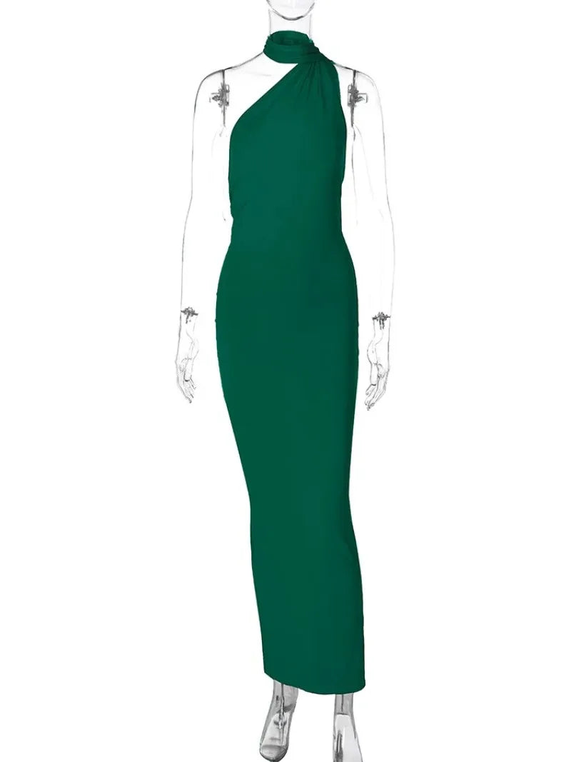 Women's Dress Summer New Sexy Backless Pleated Slim Pure Color One Shoulder Temperament Dress Streetwear Fashion Outfits Dresses