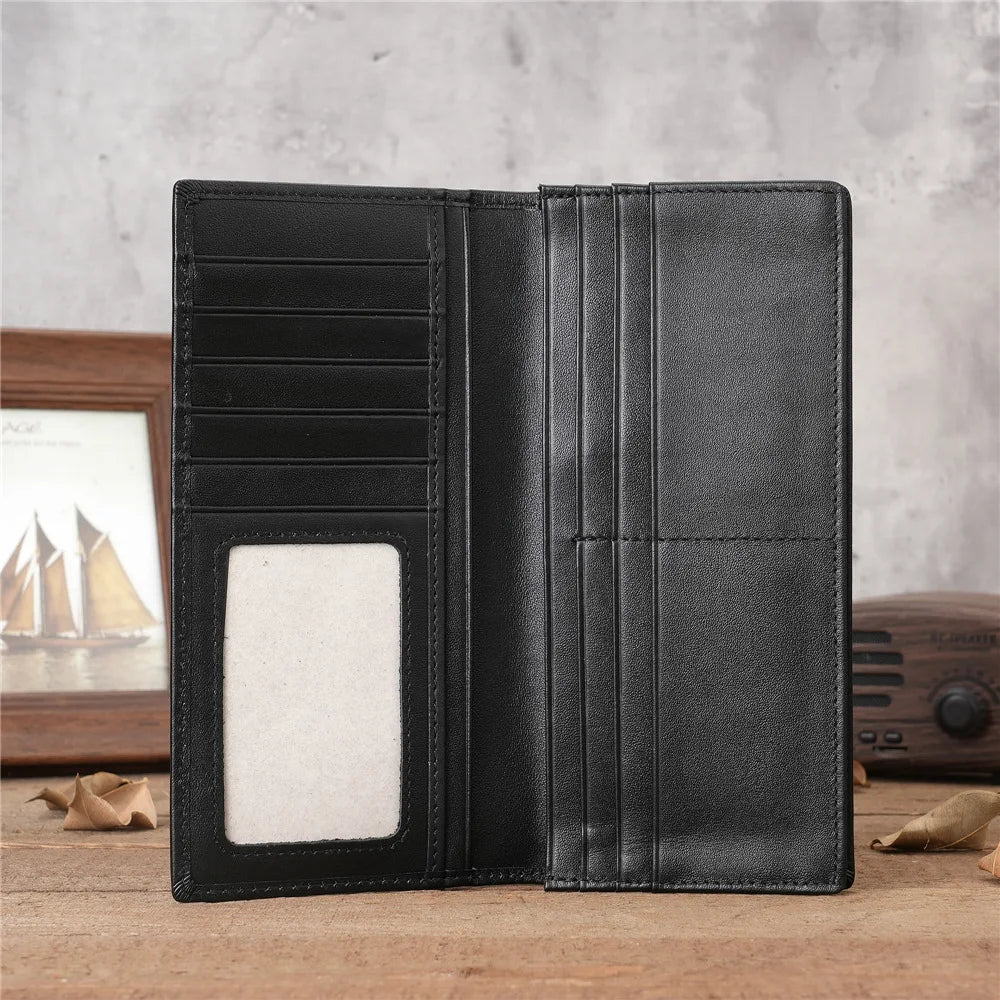 Mens Wallet Slim Genuine Leather Rfid Thin Long Bifold Wallets for Men Checkbook Credit Card Holder Purse with Zipper Coin Pouch