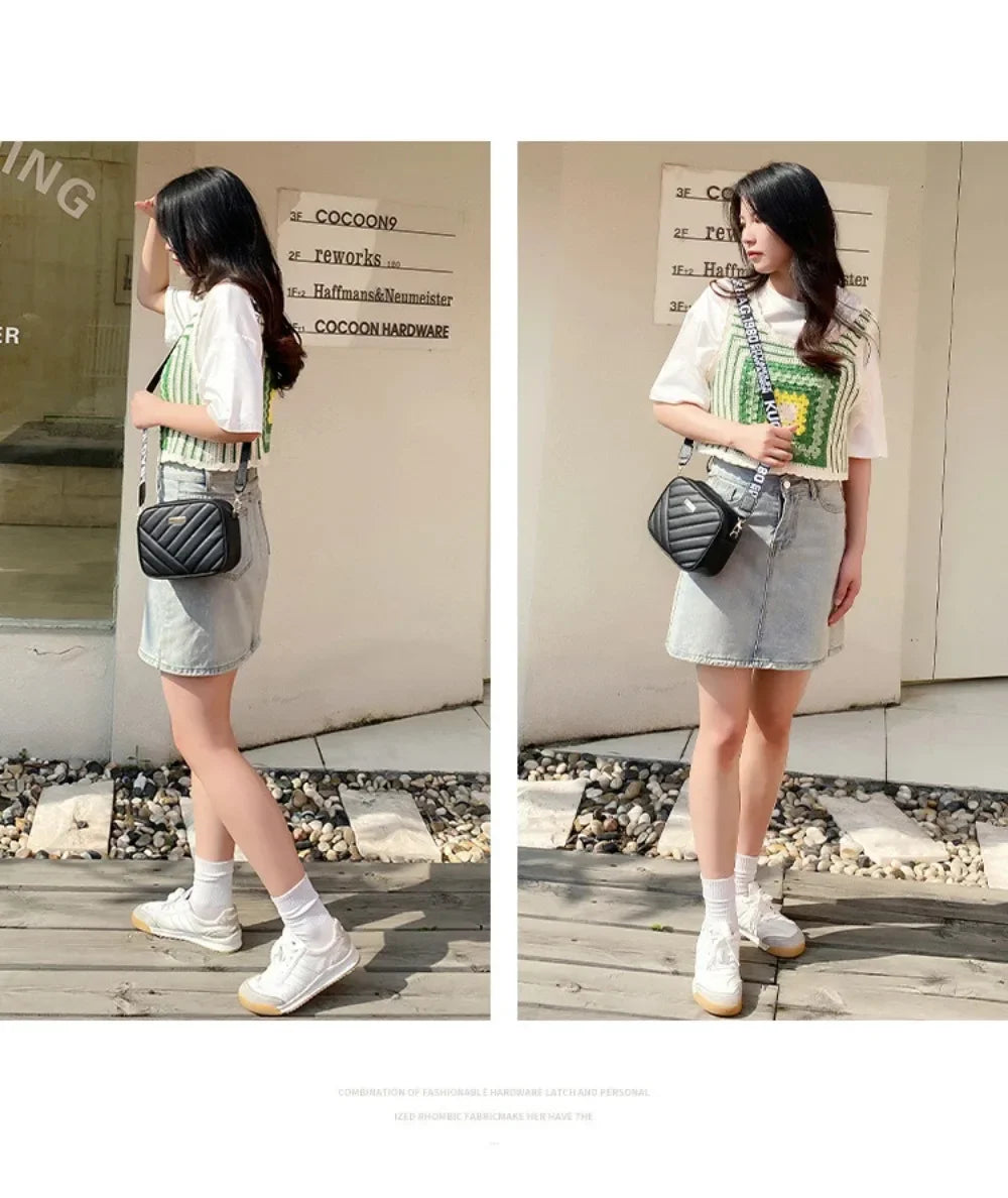 Shoulder Bag High Quality Women's PU Rolling Strip Camera Bag Shoulder Bag Mobile Phone Bag Casual Crossbody Bag