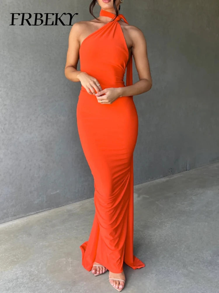 Women's Dress Summer New Sexy Backless Pleated Slim Pure Color One Shoulder Temperament Dress Streetwear Fashion Outfits Dresses