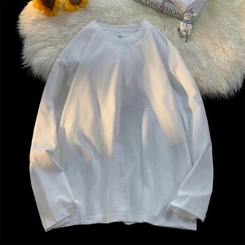 Men's Blank T-Shirt White S-3XL Oversized Solid Color Large Size Fashion Long Sleeve Top for Men And Women