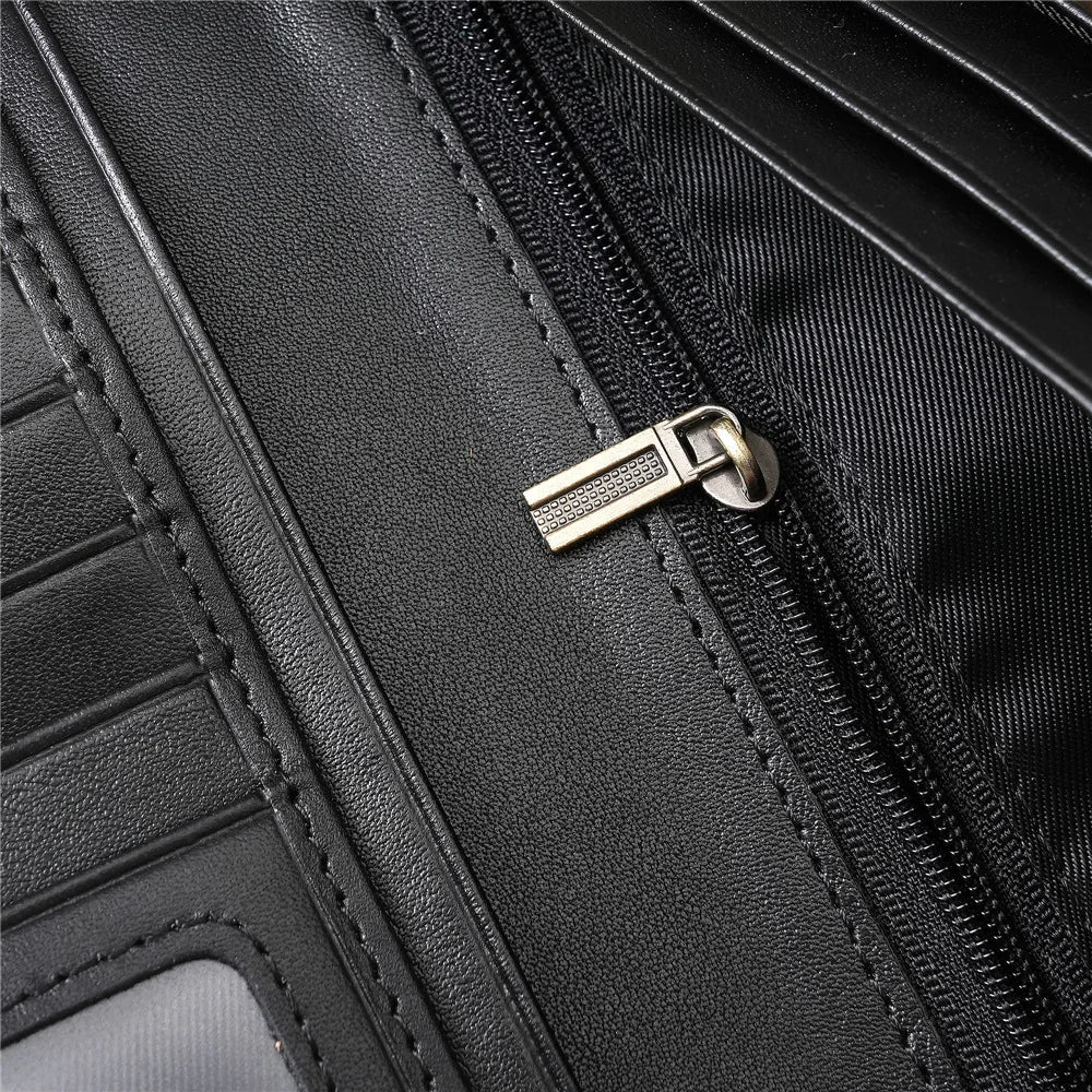 Mens Wallet Slim Genuine Leather Rfid Thin Long Bifold Wallets for Men Checkbook Credit Card Holder Purse with Zipper Coin Pouch
