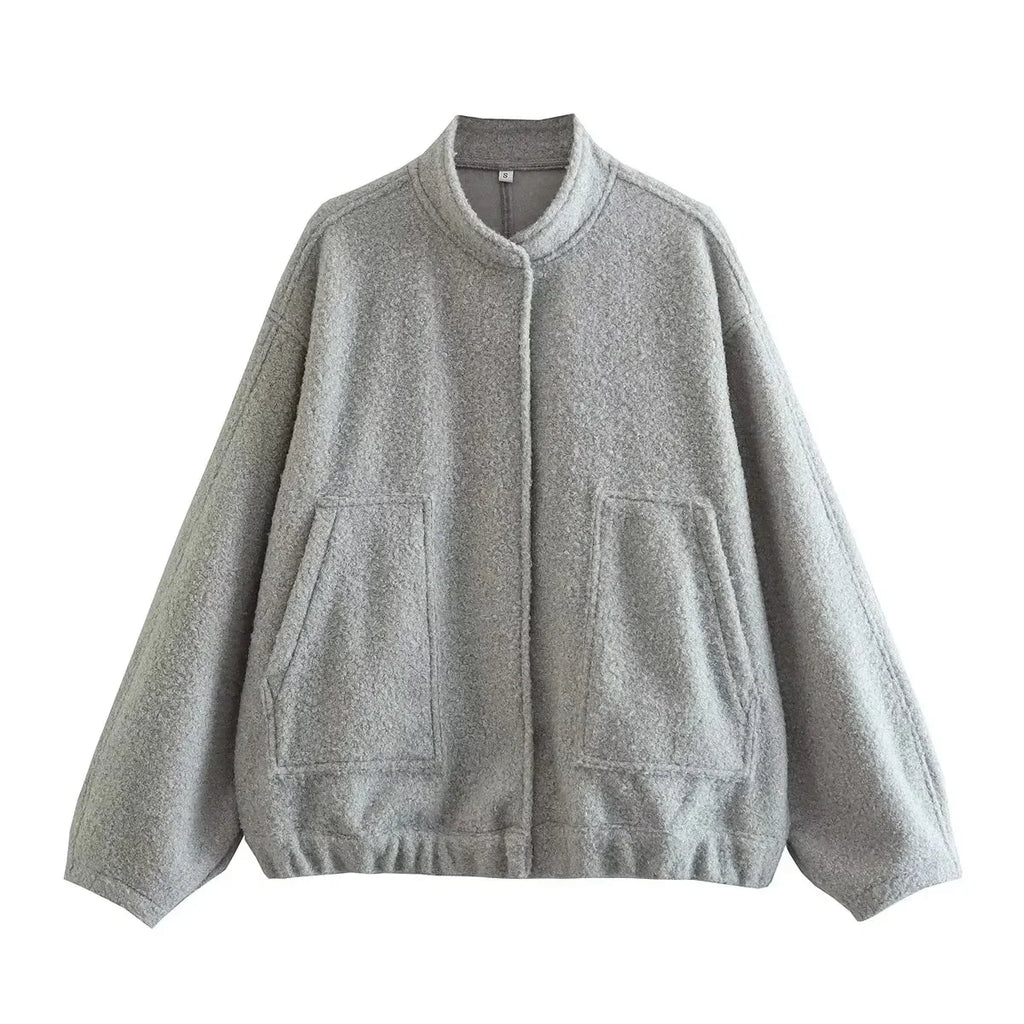 Casual Jackets For Women Fashion Chic Lady Long Sleeves Mock Neck Warm Coat Top Female Autumn Outwear Bomber Jackets Coats