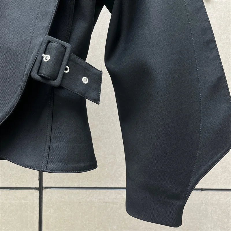 Women's jacket New asymmetrical stand up collar long sleeved top for winter 2025 waist cinching slim fit women's coat outerwears
