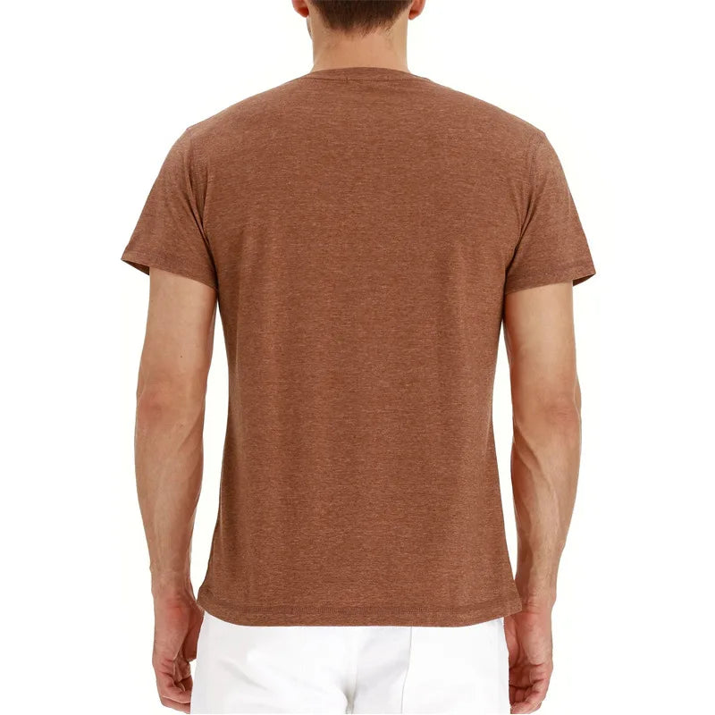 Summer Men T Shirt Short Sleeve Fashion Henley Collar Tshirt Solid Button Casual Men's Tshirts Cotton Tops Tees Mens Clothing