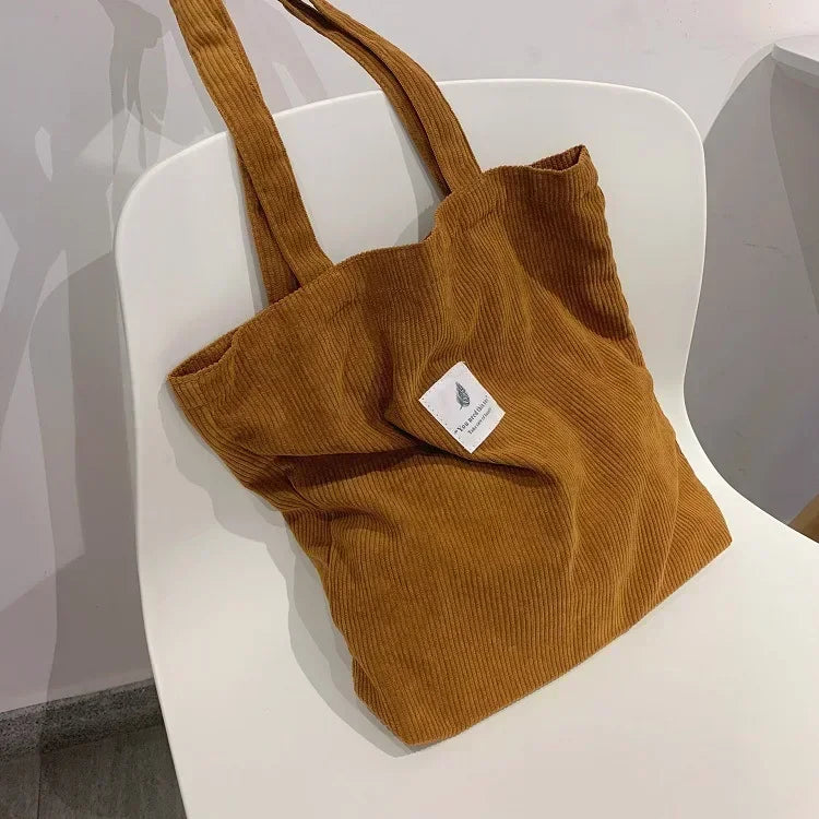Corduroy Bag Handbags for Women Shoulder Bags Female Soft Solid Color Storage Reusable Girls Large Capacity Shopper Totes Bag