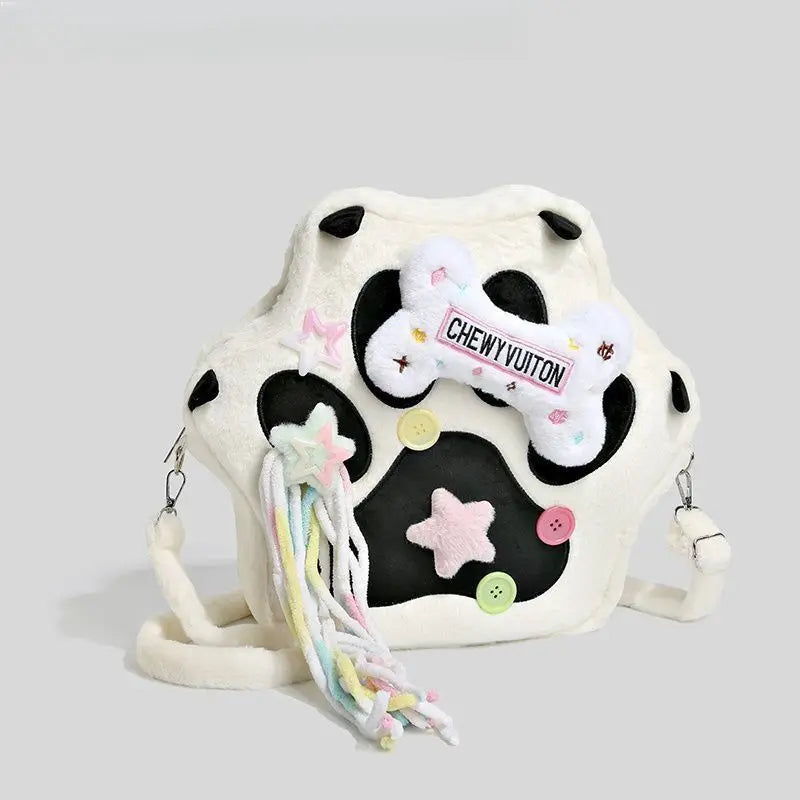 Girls Lovely Backpack cow Bones Cat Paws Plush Bags for Woman Streetwear Cosplay Apparel Bags Girls Wallet Phone Shoulders Bag