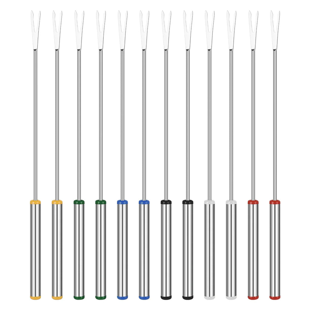Fondue Fork Stainless Steel 12pcs 24cm with Heat Resistant Grip for Cheese Desserts Fruits Baking Roasting Kitchen Use