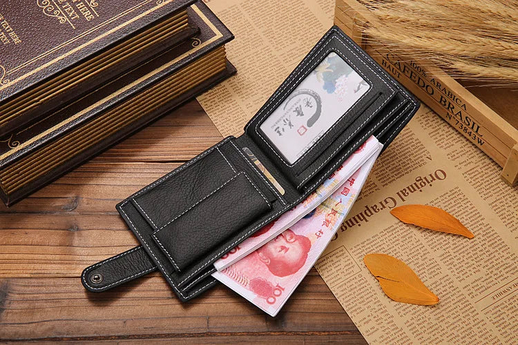 Genuine Leather Mens Wallet Premium Product Real Cowhide Wallets for Man Short Black Walet Portefeuille Homme Short Purses