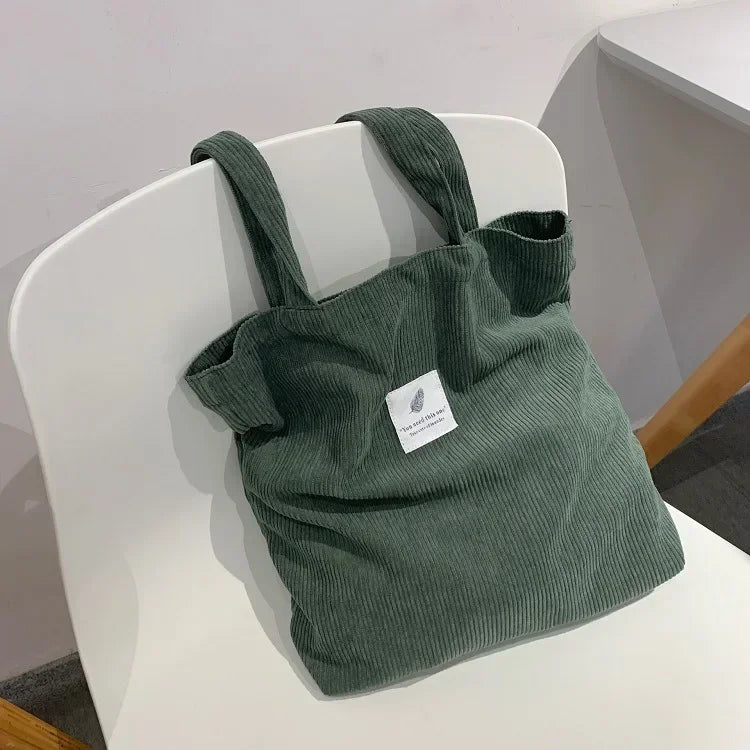 Corduroy Bag Handbags for Women Shoulder Bags Female Soft Solid Color Storage Reusable Girls Large Capacity Shopper Totes Bag