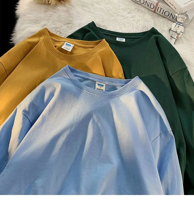 Men's Blank T-Shirt White S-3XL Oversized Solid Color Large Size Fashion Long Sleeve Top for Men And Women