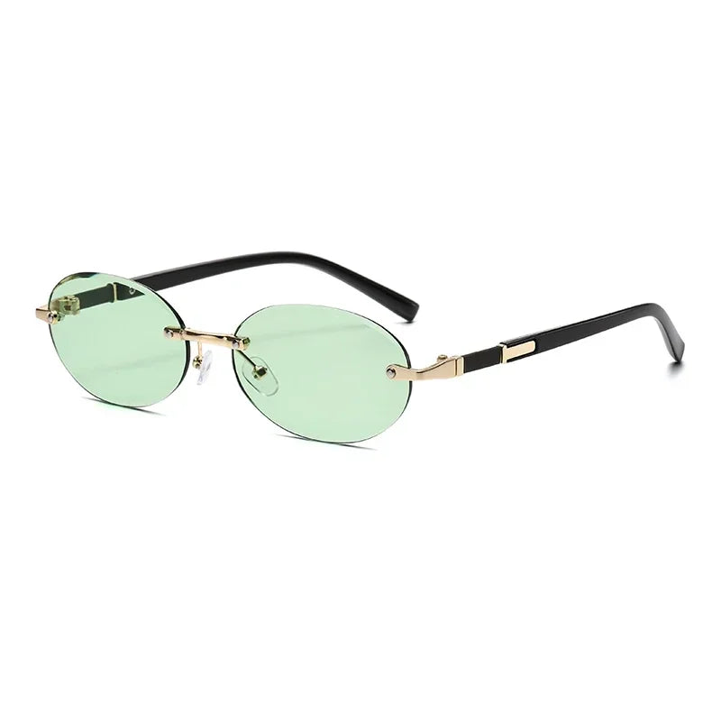 Popular Women Shades Oval Sun Glasses for Female Male Summer Glasses UV400 Rimless Sun Glasses Round Fashion Gafas De Sol Очки