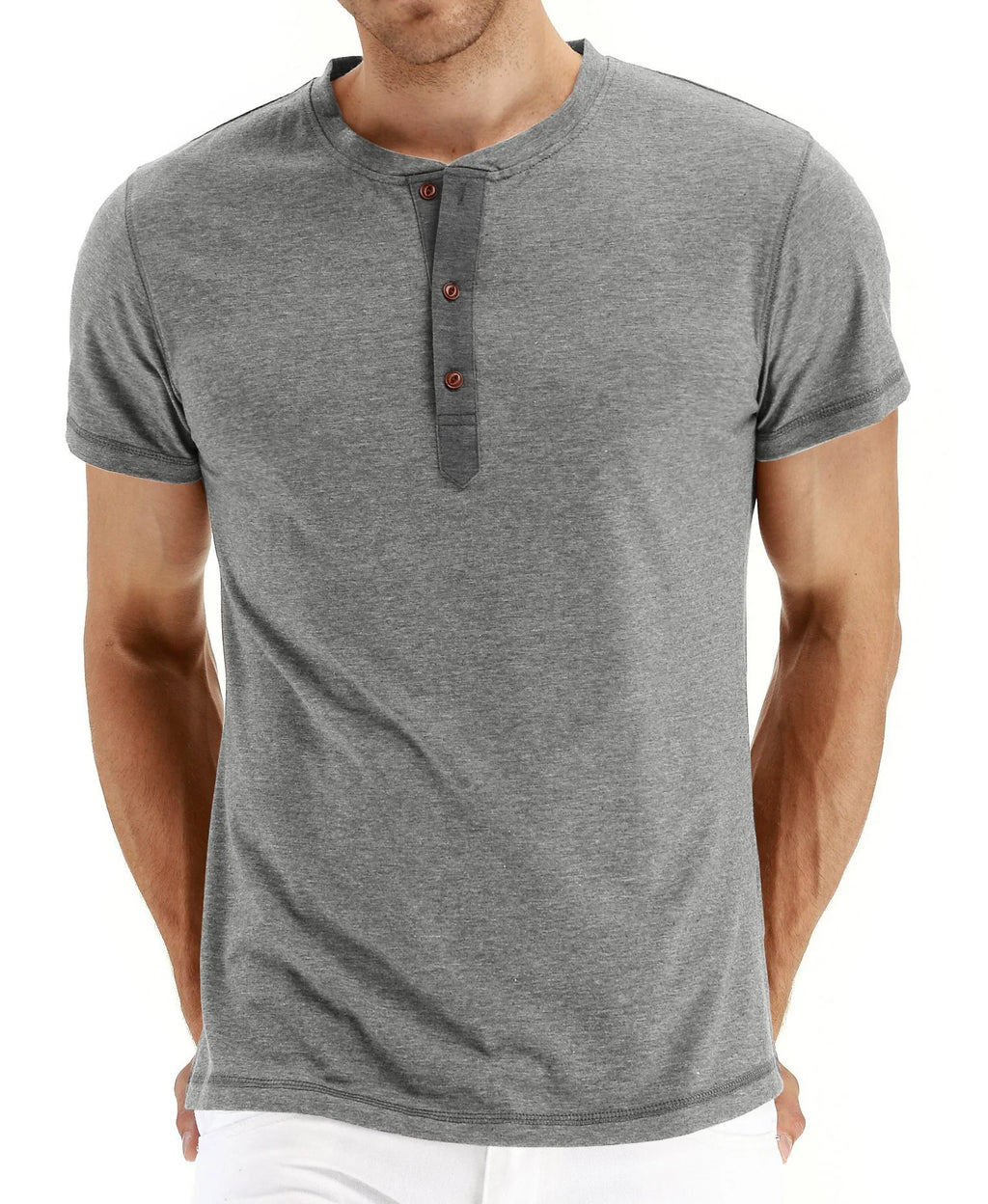 Summer Men T Shirt Short Sleeve Fashion Henley Collar Tshirt Solid Button Casual Men's Tshirts Cotton Tops Tees Mens Clothing