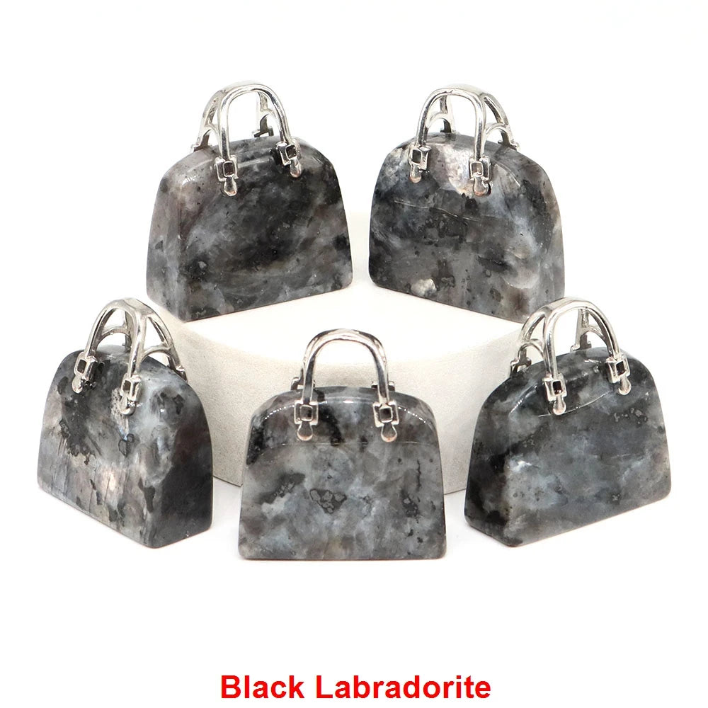 Handbag Shape Pendant Natural Crystal Stone Amethyst Quartz Healing Gems Fashion Bag Crafts for Jewelry Making DIY Necklace Gift