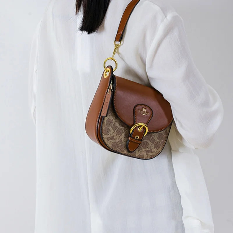 High-end small handbag for women, 2025 new style, printed saddle bag, versatile and fashionable, underarm bag, elegant single sh