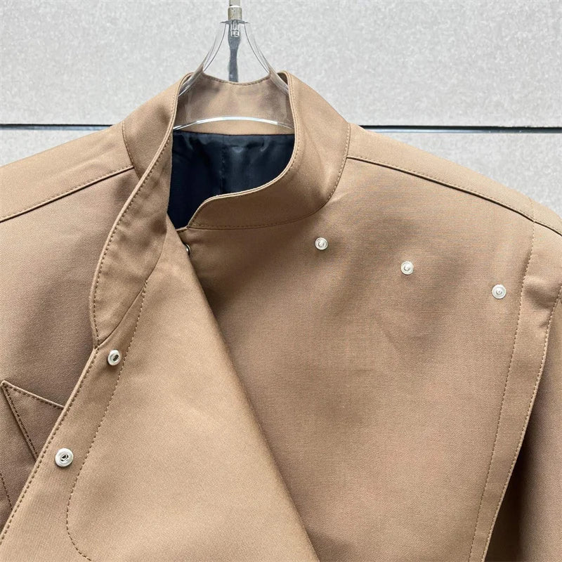 Women's jacket New asymmetrical stand up collar long sleeved top for winter 2025 waist cinching slim fit women's coat outerwears