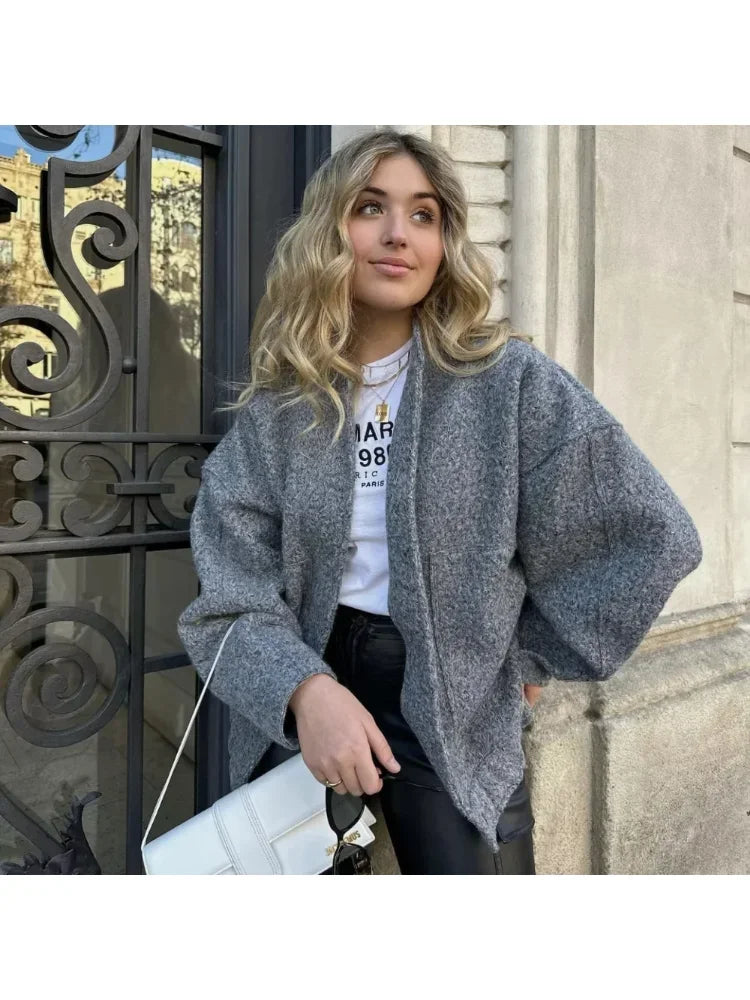 Casual Jackets For Women Fashion Chic Lady Long Sleeves Mock Neck Warm Coat Top Female Autumn Outwear Bomber Jackets Coats
