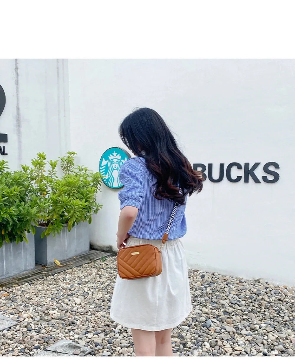 Shoulder Bag High Quality Women's PU Rolling Strip Camera Bag Shoulder Bag Mobile Phone Bag Casual Crossbody Bag