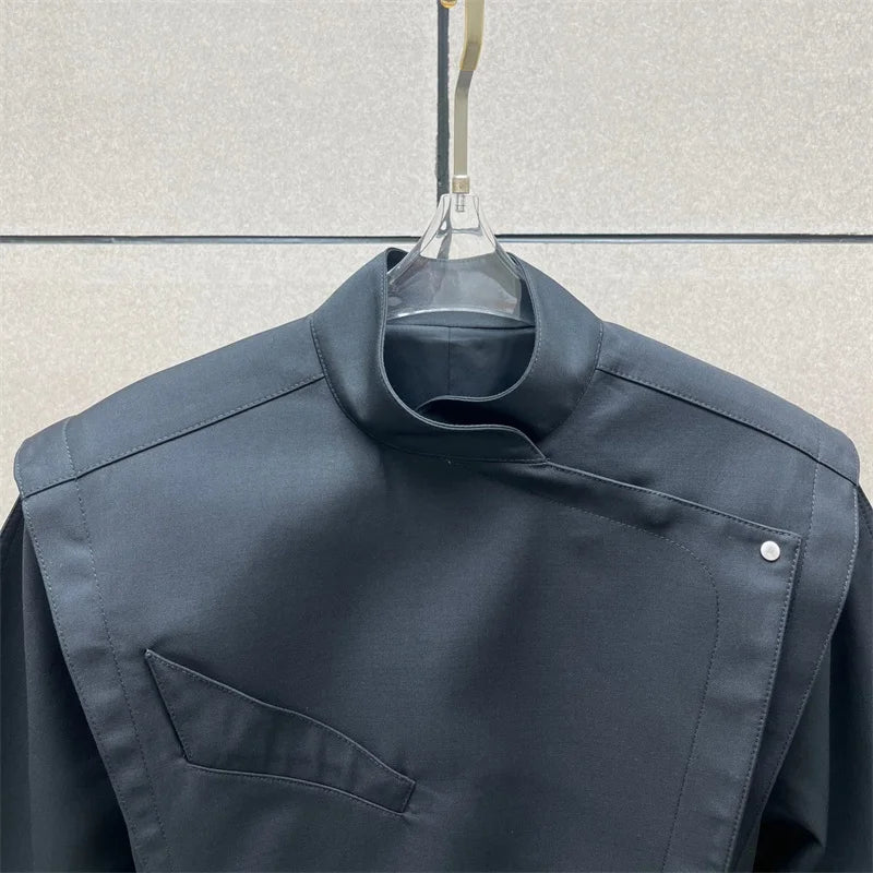 Women's jacket New asymmetrical stand up collar long sleeved top for winter 2025 waist cinching slim fit women's coat outerwears