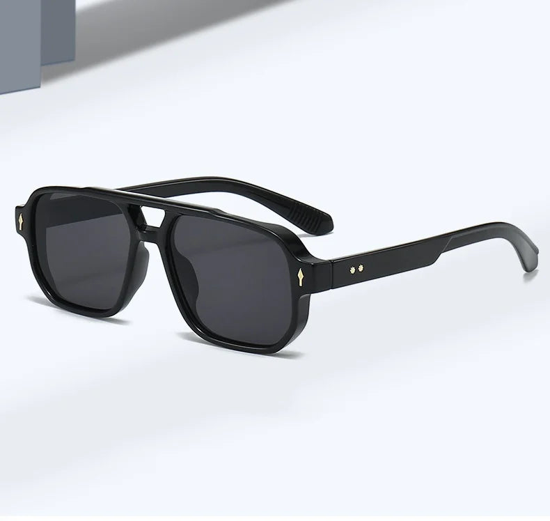 New Retro Double Bridge Square Sunglasses For Women Men Fashion Luxury Design Rivets Sun Glasses Trending Shades UV400 Eyeglasse