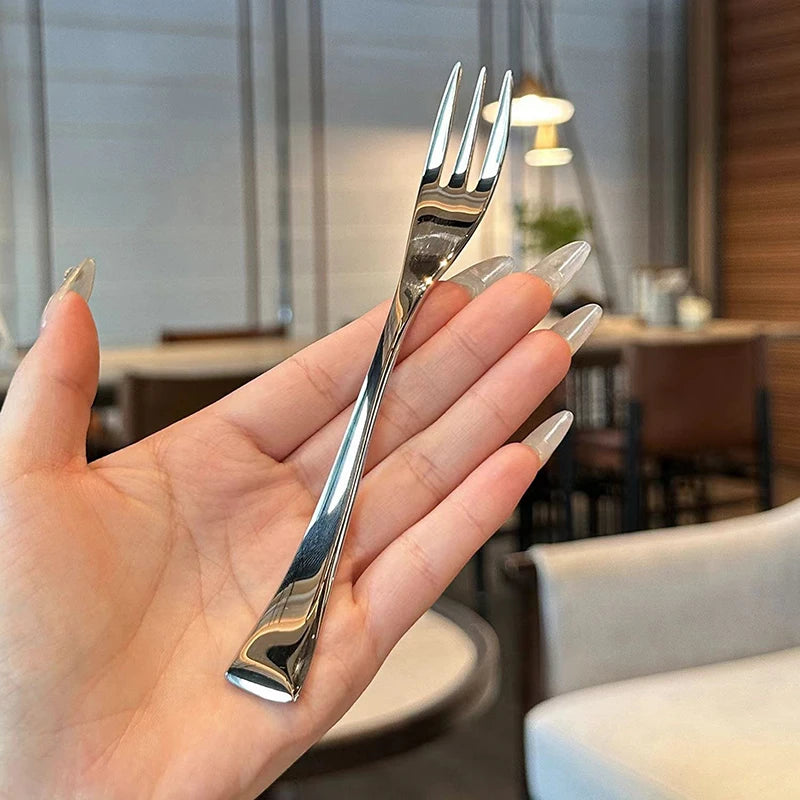 NEW! Stainless Steel Dinner Fork Long Handle Table Forks Set Korean Cutlery Four Tine Salad Dessert Fruit Forks Kitchen