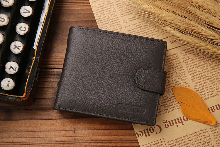 Genuine Leather Mens Wallet Premium Product Real Cowhide Wallets for Man Short Black Walet Portefeuille Homme Short Purses