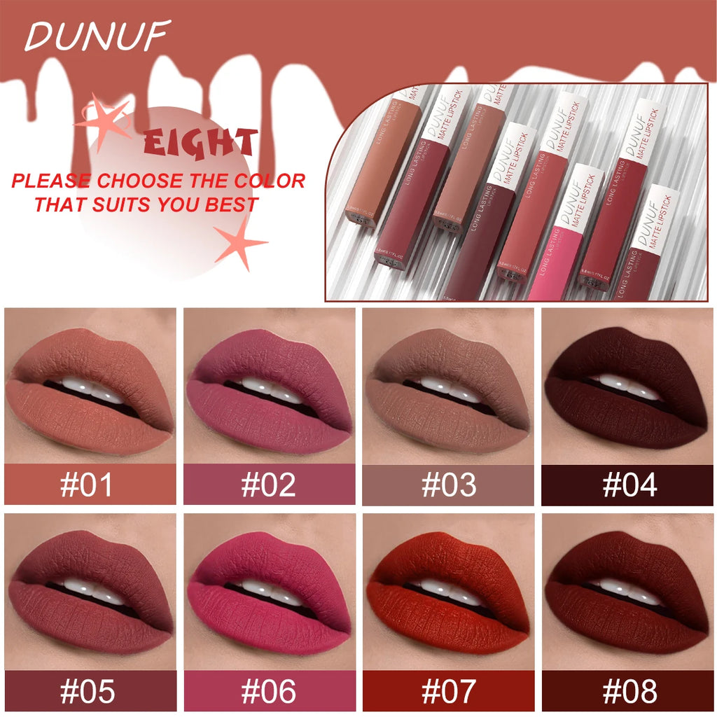 Long-Lasting Lip Gloss 1pcs: Matte Lipstick Non-Stick Cup Waterproof Nude Deep Red Mauve Christmas And Valentine's Day Gifts