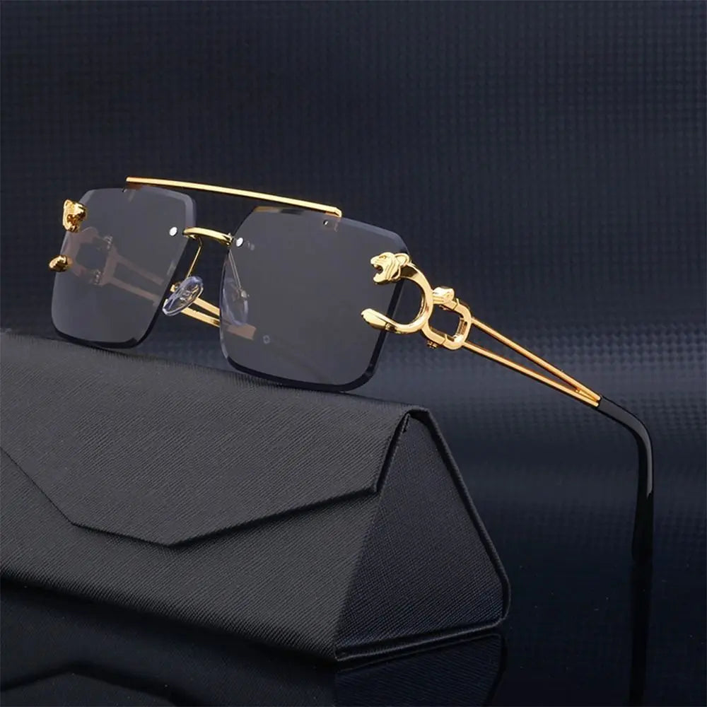 Steampunk Rimless Square Sunglasses Men 2025 Luxury Brand Designer Gold Lion Decoration Sun Glasses for Women Vintage Eyewear