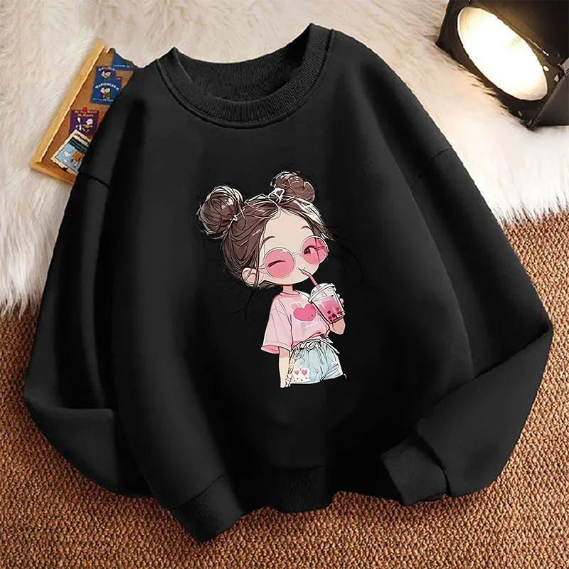 Hoodie Hip Hop Retro Girl Drink Juice Design Children's Sweatshirt Cute Hoody Girls Autumn Spring Casual Hoodies Pullover