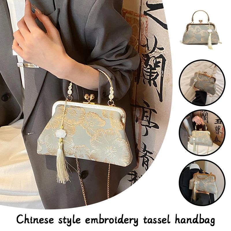 Chinese Style Embroidered Shoulder Bag Elegant Handbag Retro Small Square Bag Ancient Hanfu Cheongsam Crossbody Tote Bags