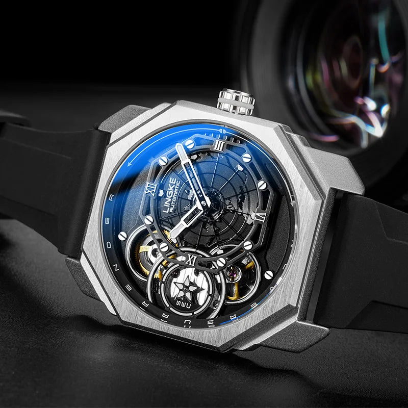 Mens Automatic Mechanical Watch for Man European American Business Leisure Wristwatches Silver Luminous Waterproof Men Watches