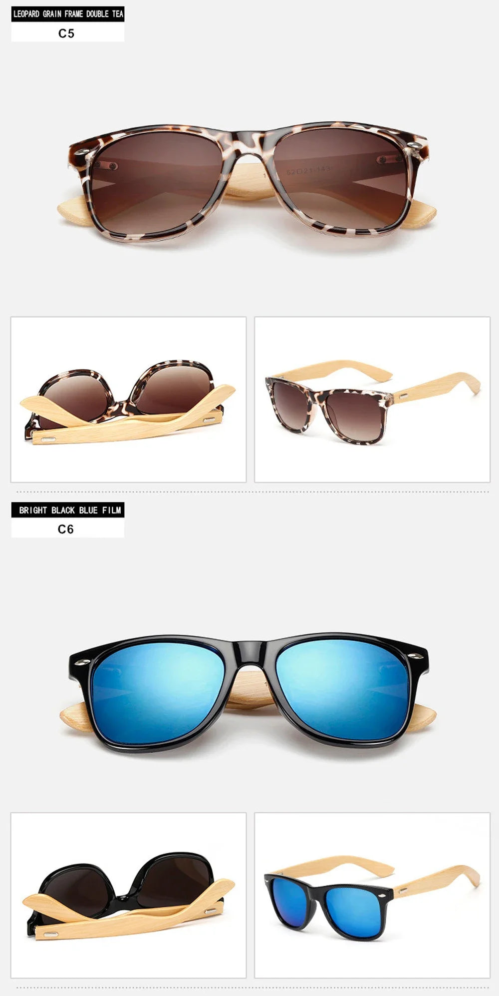 Natural Wooden Sunglasses for Men and Women, Polarized Fashion Sun Glasses with Original Wood Frame