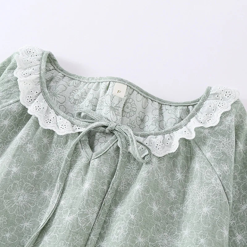 Nightwear Dresses for Women Spring and Summer Cute Sweet Fresh Style Fiber Casual Sleepwear Long Sleeved Night Gown