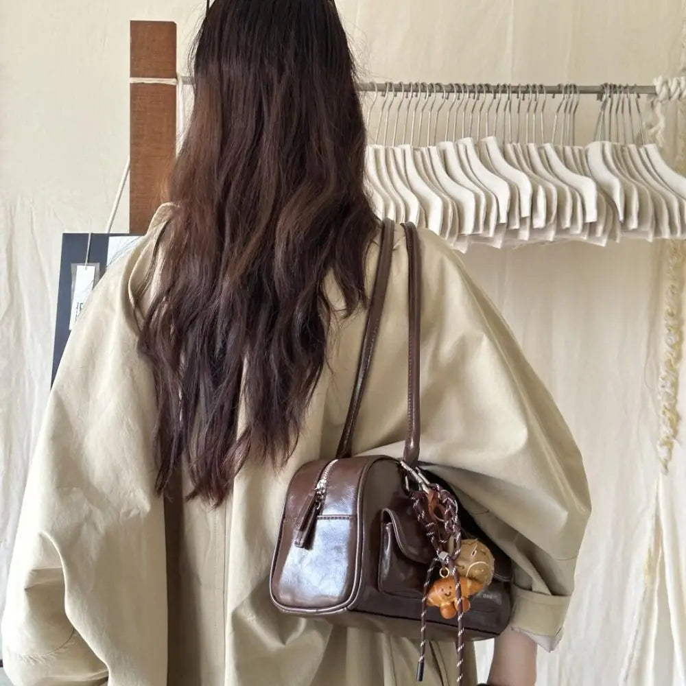 Women's Handbag 2025 New Double Handle Shoulder Commuter Bag Versatile Fashion Medium Size PU Leather Zipper Closure Bag