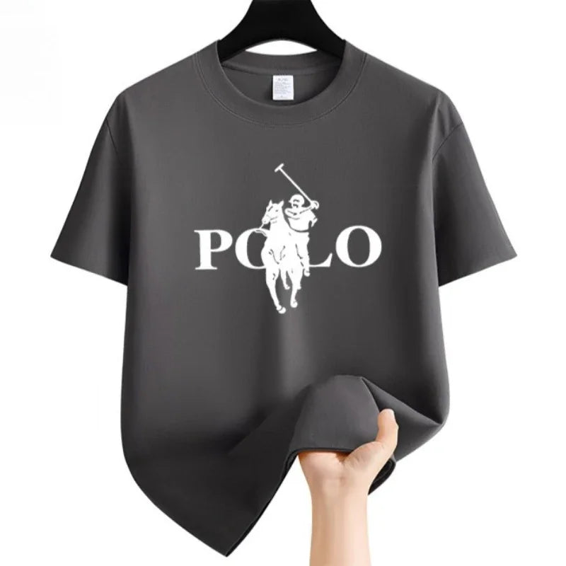Summer Men's Summer Fashion Brand Clothing  Casual Business Shorts Loose Sleeve Versatile Round Neck T-Shirt  Breathable T-Shirt