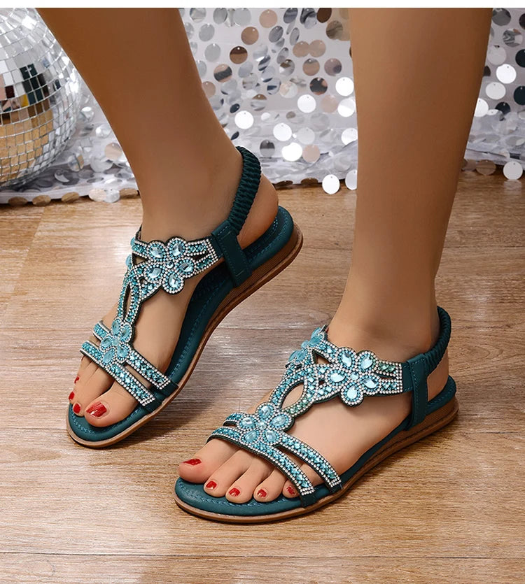 Women's Sandals Bling Bling Crystal Sandals Summer 2025 New Shoes For Women Low Heels Flat Sandalias Mujer Footwear Summer Shoes