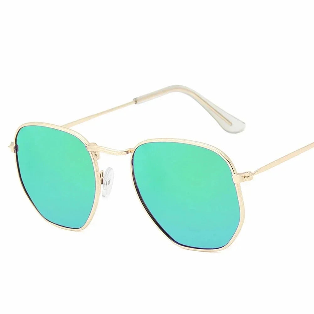 Men Sunglases Hexagon Sun Glasses NEW Women Metal Frame Fishing Glasses Gold tea Eyewear Lentes De Sol Hombre Okulary UV400