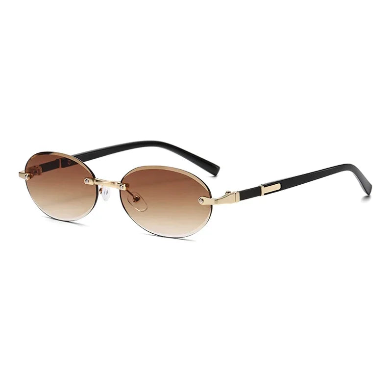 Popular Women Shades Oval Sun Glasses for Female Male Summer Glasses UV400 Rimless Sun Glasses Round Fashion Gafas De Sol Очки
